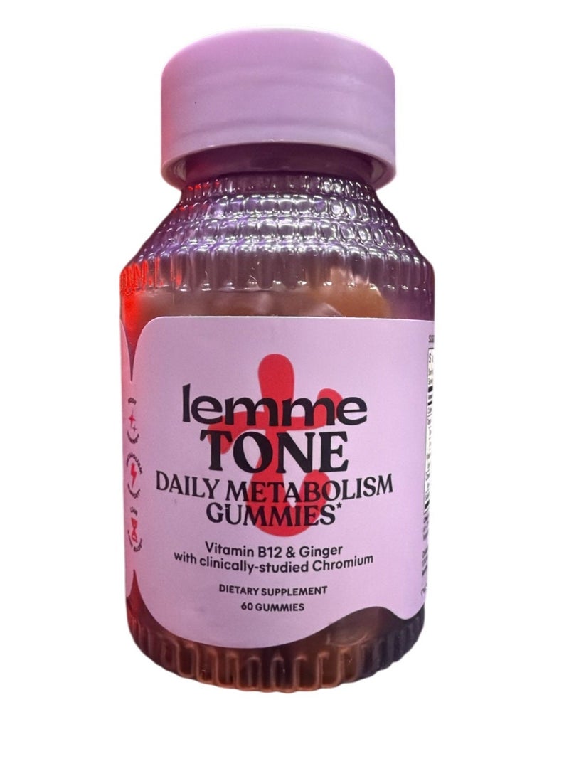 Lemme Tone Metabolism Gummies, Apple Cider Vinegar, Clinically Studied Chromium, B12, Ginger, Promote Lean Body Mass, Watermelon Apple Flavor (30 Day Supply) Packaging may vary - Image 1